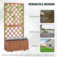 Outsunny Raised Garden Bed, Wooden Planter Box with Trellis for Climbing Plants Flowers, 72.5 x 31.5 x 150cm, Natural(m-6)