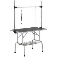 PawHut 42" Dog Grooming Table, Adjustable Pet Cat Drying Beauty Table with 2 Loops Storage Basket, Rubber Top, Black(m-1)