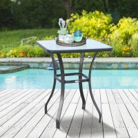 Outsunny Bar Table Bistro Square Glass Dining Kitchen Breakfast Pub Party Metal Garden Café Coffee Table Patio(m-13)