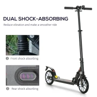 HOMCOM Folding Kick Scooter, Height-Adjustable Urban Scooter w/ Rear Brake, Double Shock Absorption System, Warning Bell & 2 Big Wheels, For 14+ Teens Adults, Black(m-6)