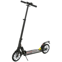 HOMCOM Folding Kick Scooter, Height-Adjustable Urban Scooter w/ Rear Brake, Double Shock Absorption System, Warning Bell & 2 Big Wheels, For 14+ Teens Adults, Black(m-1)