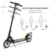 HOMCOM Folding Kick Scooter, Height-Adjustable Urban Scooter w/ Rear Brake, Double Shock Absorption System, Warning Bell & 2 Big Wheels, For 14+ Teens Adults, Black(m-4)