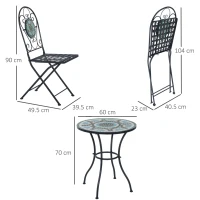 Outsunny 3PCs Bistro Set, Outdoor Metal Frame Mosaic Decoration Garden Table and Chair Set, Patio Folding Chairs Furniture Set(m-3)
