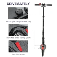 HOMCOM Folding Kick Scooter, Height-Adjustable Urban Scooter w/ Rear Brake, Double Shock Absorption System, Warning Bell & 2 Big Wheels, For 14+ Teens Adults, Black(m-7)