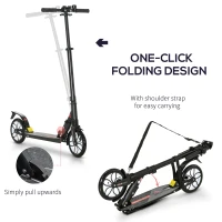 HOMCOM Folding Kick Scooter, Height-Adjustable Urban Scooter w/ Rear Brake, Double Shock Absorption System, Warning Bell & 2 Big Wheels, For 14+ Teens Adults, Black(m-5)