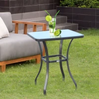 Outsunny Bar Table Bistro Square Glass Dining Kitchen Breakfast Pub Party Metal Garden Café Coffee Table Patio(m-12)