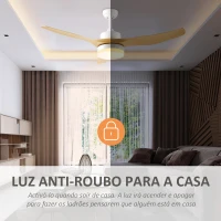 HOMCOM Ventoinha de Teto 20,5W Diâmetro 132cm com Luz LED Ajustável 3 Lâminas Reversíveis 6 Velocidades e Temporizador Madeira(m-9)