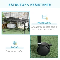 PawHut Gaiola para Pássaros com Rodas com 4 Comedouros 3 Poleiros Brinquedos Bandeja Amovível e Prateleira 79x49x133 cm Preto(m-7)