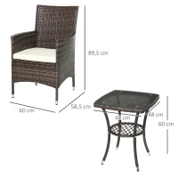 Outsunny Three-Piece Rattan Chair Set, with Cushions - Brown(m-3)