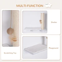 PawHut Wall-Mounted Cat Shelf W/ Scratching Post, Toy, Berber Fleece Mat Wood Kitten Climbing Tree(m-4)