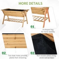 Outsunny Wooden Planter Garden Raised Bed Free Standing with Storage Shelf Plates(m-6)