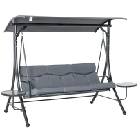 Outsunny 3 Seater Garden Swing Chair with Adjustable Canopy, Cushion and Coffee Tables for Outdoor Patio Garden Grey(m-1)