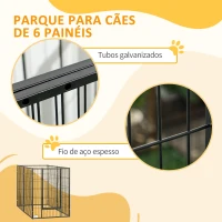 PawHut Parque para Cães de 6 Painéis com Largura Ajustável e Estrutura de Aço 82,5-150x79x101 cm Preto(m-7)
