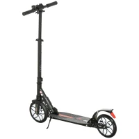 HOMCOM Folding Kick Scooter, Height-Adjustable Urban Scooter w/ Rear Brake, Double Shock Absorption System, Warning Bell & 2 Big Wheels, For 14+ Teens Adults, Black(m-11)