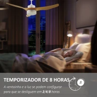 HOMCOM Ventoinha de Teto 20,5W Diâmetro 132cm com Luz LED Ajustável 3 Lâminas Reversíveis 6 Velocidades e Temporizador Madeira(m-7)