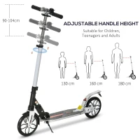 HOMCOM Folding Kick Scooter, Height-Adjustable Urban Scooter w/ Rear Brake, Double Shock Absorption System, Warning Bell & 2 Big Wheels, For 14+ Teens Adult, White(m-4)