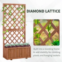 Outsunny Raised Garden Bed, Wooden Planter Box with Trellis for Climbing Plants Flowers, 72.5 x 31.5 x 150cm, Natural(m-4)