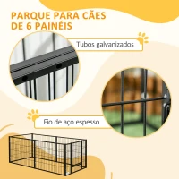 PawHut Parque para Cães de 6 Painéis com Largura Ajustável e Estrutura de Aço 82,5-150x79x61 cm Preto(m-7)