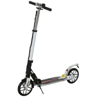 HOMCOM Folding Kick Scooter, Height-Adjustable Urban Scooter w/ Rear Brake, Double Shock Absorption System, Warning Bell & 2 Big Wheels, For 14+ Teens Adult, White(m-1)