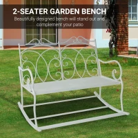 Outsunny 2-Seater Iron Rocking Chair Garden Loveseat Bench for Patio Porch Balcony Milk White(m-5)