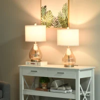 HOMCOM Conjunto de 2 Candeeiros de Mesa com Ecrã de Linho Suporte para Lâmpada E27 Máx. 40W Ø30x56 cm Branco(m-2)