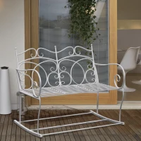 Outsunny 2-Seater Iron Rocking Chair Garden Loveseat Bench for Patio Porch Balcony Milk White(m-2)