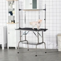 PawHut 42" Dog Grooming Table, Adjustable Pet Cat Drying Beauty Table with 2 Loops Storage Basket, Rubber Top, Black(m-10)