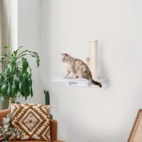 PawHut Wall-Mounted Cat Shelf W/ Scratching Post, Toy, Berber Fleece Mat Wood Kitten Climbing Tree(m-10)