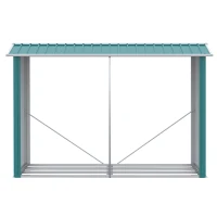 Outsunny Abrigo para Lenhas de Aço Galvanizado com Teto Inclinado para Jardim Varanda Pátio 240x86x160 cm Verde(m-7)