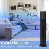 HOMCOM Ventoinha de Coluna com Controlo Remoto Oscilação de 75° Temporizador 3 Velocidades 3 Modos Silencioso Ø18x78,5 cm Preto(m-5)