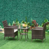 Outsunny Three-Piece Rattan Chair Set, with Cushions - Brown(m-12)