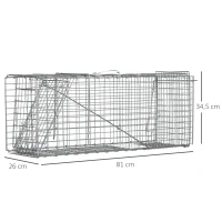 Outsunny Armadilha para Animais Vivos Dobrável 81x26x34,5 cm Gaiola de Captura com Porta e Alça para Coelhos Roedores Prata(m-3)