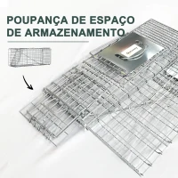 Outsunny Armadilha para Animais Vivos Dobrável 81x26x34,5 cm Gaiola de Captura com Porta e Alça para Coelhos Roedores Prata(m-7)