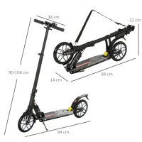 HOMCOM Folding Kick Scooter, Height-Adjustable Urban Scooter w/ Rear Brake, Double Shock Absorption System, Warning Bell & 2 Big Wheels, For 14+ Teens Adults, Black(m-3)