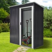 Outsunny 5 x 3ft Garden Storage Shed with Sliding Door and Sloped Roof Outdoor Equipment Tool Backyard, Black(m-10)