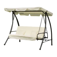Outsunny Balancelle de Jardin Convertible 3 Places Grand Confort Inclinaison Toit réglable Matelas et Coussins fournis 2L x 1,25l x 1,7H m métal Polyester Noir et crème(m-1)