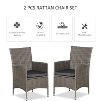 Outsunny 2 PC Outdoor Rattan Armchair Dining Chair Garden Patio Furniture w/ Armrests Cushions Grey(m-4)
