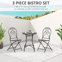 Outsunny 3 Piece Garden Bistro Set with Coffee Table and 2 Folding Chairs, Mosaic Tile Top and Seats, Metal Frame, for Patio Balcony(m-4)