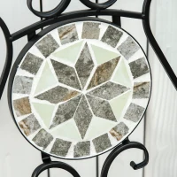 Outsunny 3 Pcs Mosaic Tile Garden Bistro Set Outdoor Seating w/ Table 2 Folding Chairs Set Metal Frame Elegant Scrolling Indoor Patio Balcony(m-11)