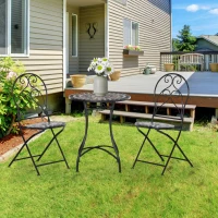 Outsunny 3 Piece Garden Bistro Set with Coffee Table and 2 Folding Chairs, Mosaic Tile Top and Seats, Metal Frame, for Patio Balcony(m-11)