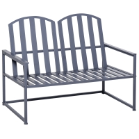 Outsunny Steel Patio Garden Bench Loveseats for Outdoors Park Yard Slatted Design Grey