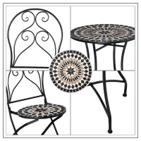 Outsunny 3 Piece Garden Bistro Set with Coffee Table and 2 Folding Chairs, Mosaic Tile Top and Seats, Metal Frame, for Patio Balcony(m-7)