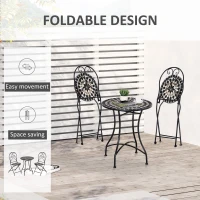 Outsunny 3 Piece Garden Bistro Set with Coffee Table and 2 Folding Chairs, Mosaic Tile Top and Seats, Metal Frame, for Patio Balcony(m-5)