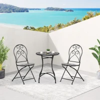 Outsunny 3 Piece Garden Bistro Set with Coffee Table and 2 Folding Chairs, Mosaic Tile Top and Seats, Metal Frame, for Patio Balcony(m-2)