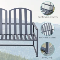 Outsunny Steel Patio Garden Bench Loveseats for Outdoors Park Yard Slatted Design Grey(m-6)