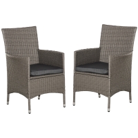 Outsunny 2 PC Outdoor Rattan Armchair Dining Chair Garden Patio Furniture w/ Armrests Cushions Grey