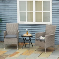 Outsunny 2 PC Outdoor Rattan Armchair Dining Chair Garden Patio Furniture w/ Armrests Cushions Grey(m-2)