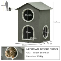 Pawhut Ansamblu de joaca pentru pisici cu strat dublu, pat pentru pisici de tip cabina cu perne moi care pot fi spalate, centru de activitati cu spatii multiple pentru pisici, gri(m-3)