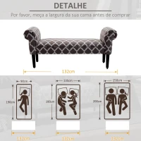 HOMCOM Banco de Pé de Cama Banco com Assento Acolchoado e Pés de Madeira para Dormitório Entrada 132x45,5x58cm Branco e Cinza(m-6)