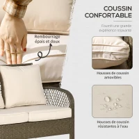 Outsunny Salon de jardin 4 places 4 pièces style colonial table basse coussins beige inclus résine tressée marron clair(m-5)